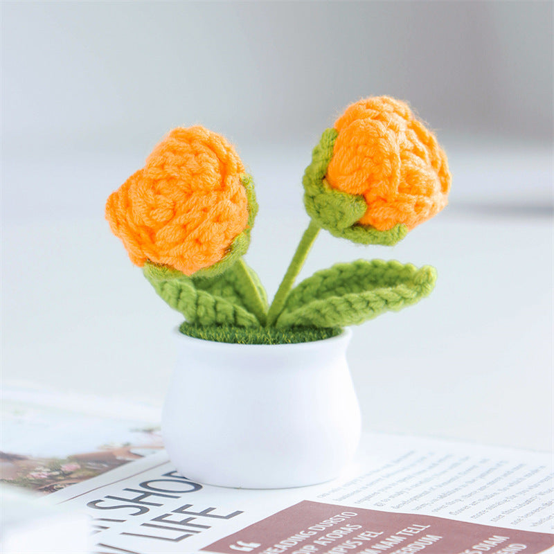 Valentine’s Day Handmade Knitted Flower Pot Gift Decor
