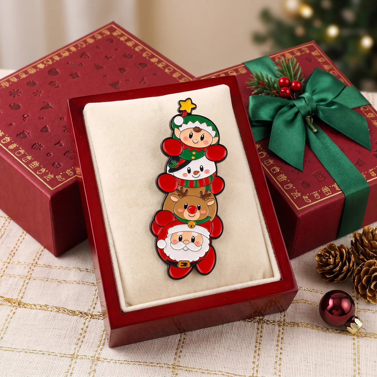 Stacked Christmas Character Pin Holiday Gift