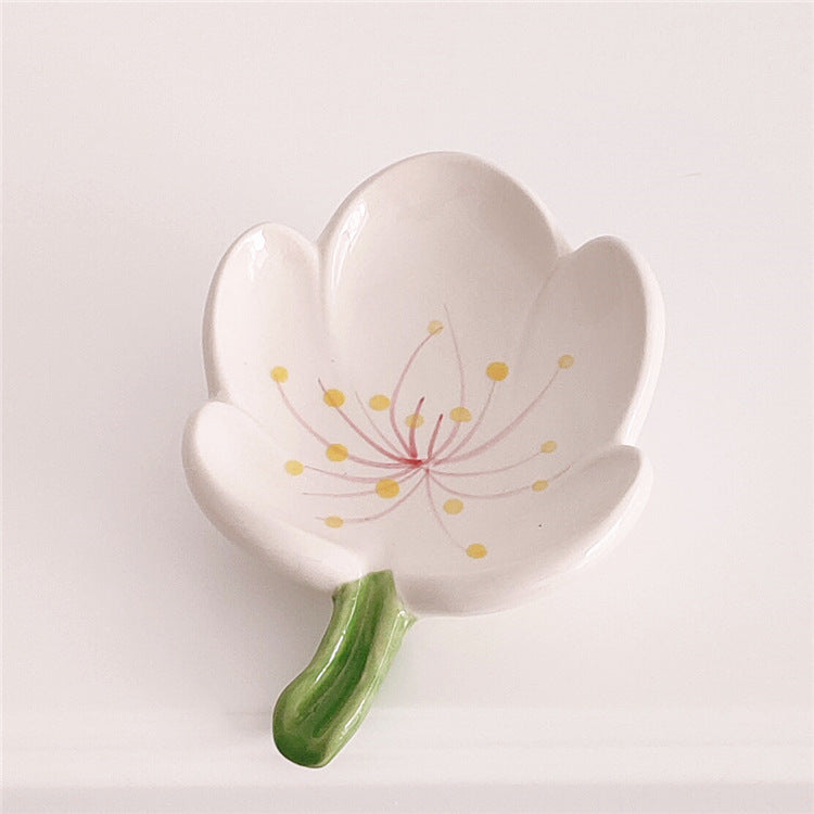 Flower Ceramic Soap Dish Floral Bathroom Tray Decor