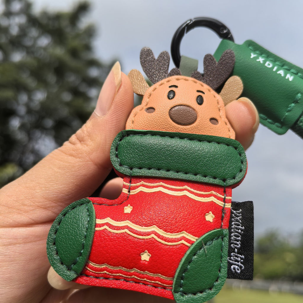 Christmas PU Leather Tree Stocking Charm Keychain