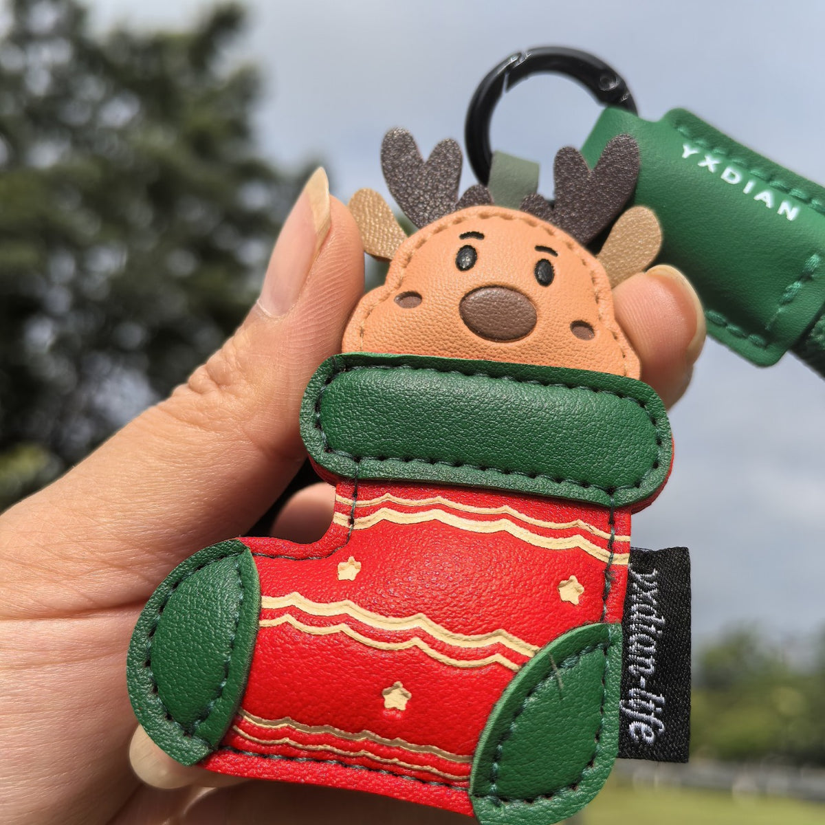 Christmas PU Leather Tree Stocking Charm Keychain