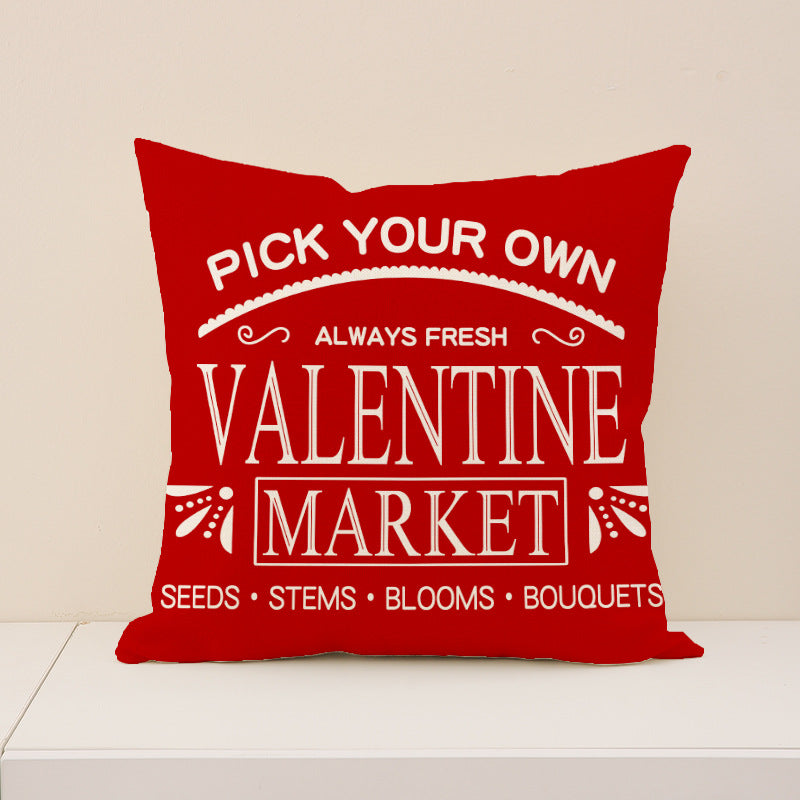 Valentine Gingham Heart Print Linen Pillow Cover Set