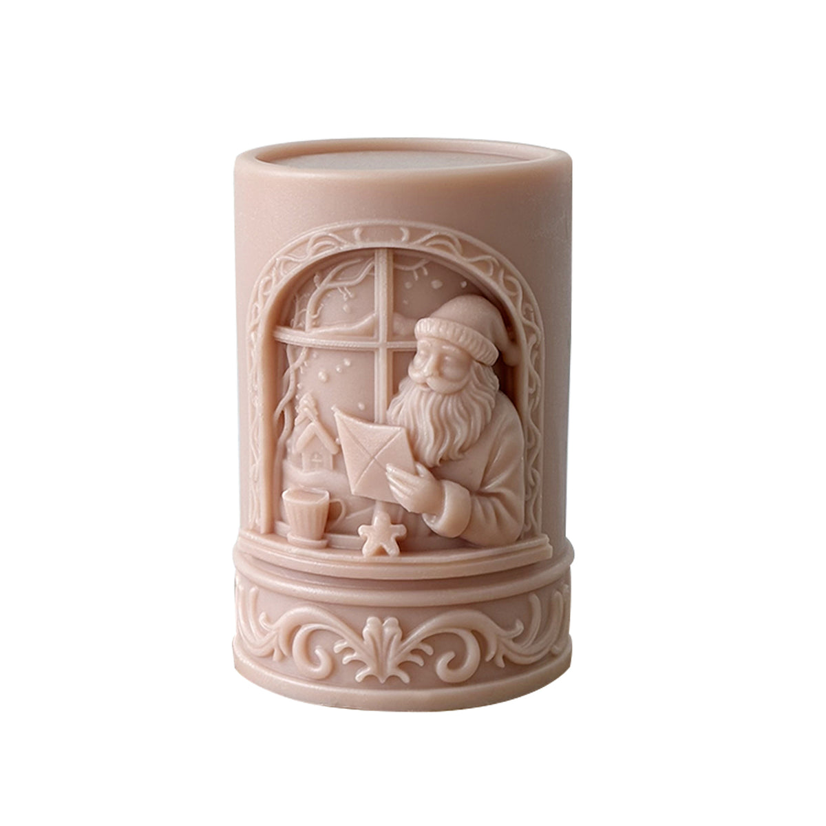 Embossed Santa Christmas Candle Holiday Decor 3D Relief Design