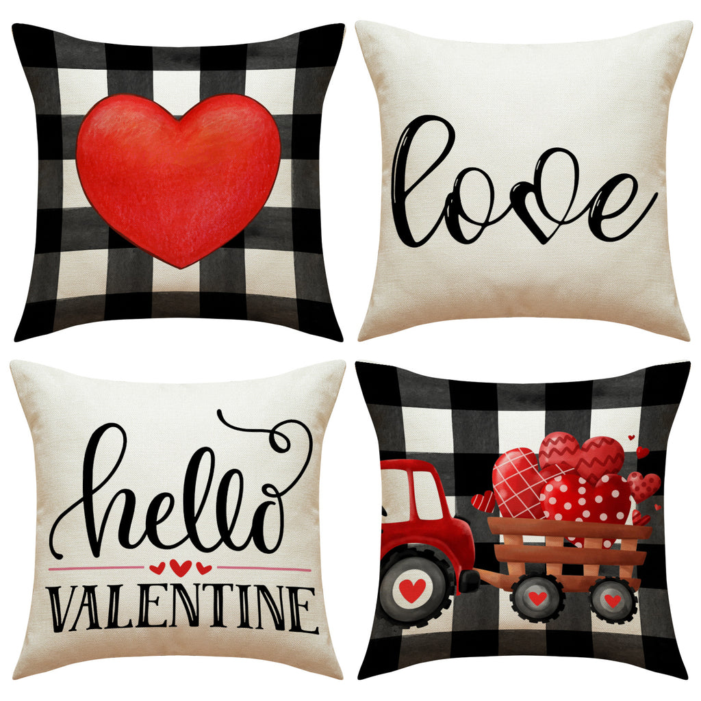 Valentine Red Heart Pillow Covers Buffalo Plaid Decorative