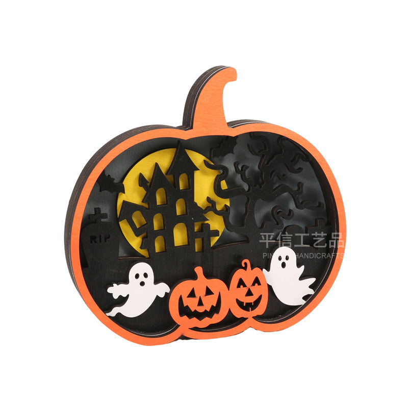 Halloween Wooden Tabletop Decor Pumpkin Ghost Fall Decoration