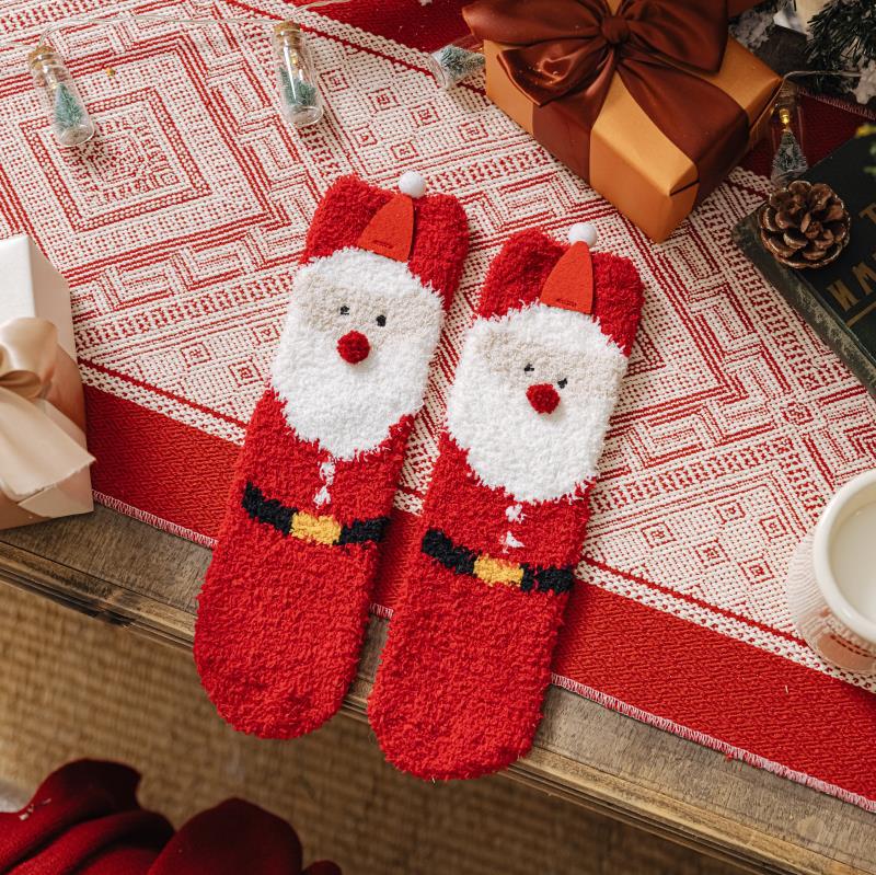 Christmas Coral Fleece Socks Cozy Holiday Winter Socks