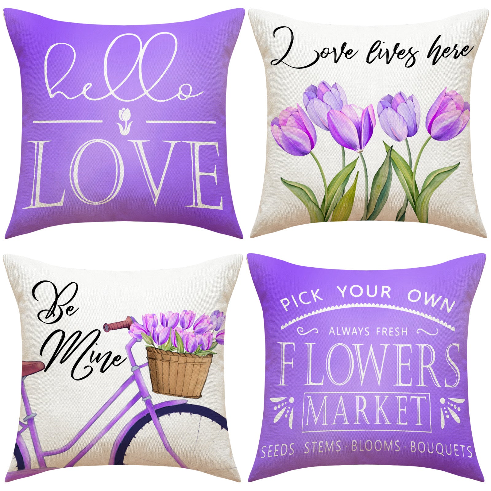Valentine Tulip Print Linen Pillow Covers Spring Gift Decor