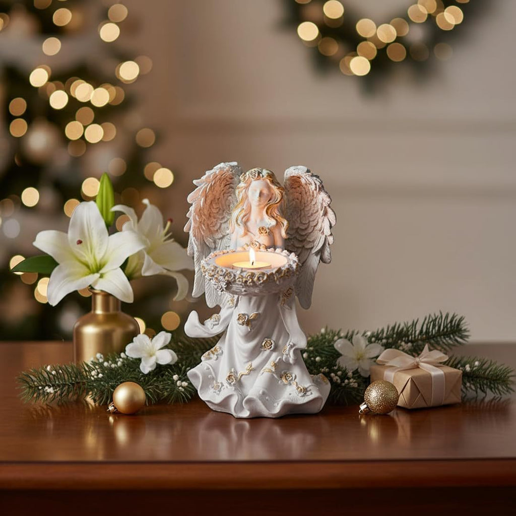 European Resin Angel Figurine Gold Accent Home Decor