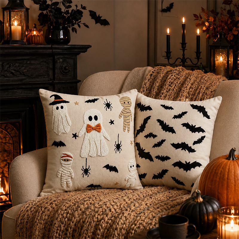 Halloween Ghost Bat Pattern Decorative Pillow Cover