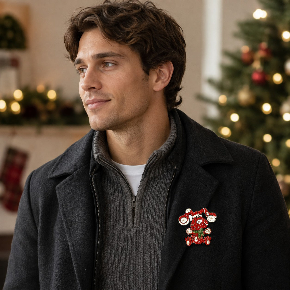 Christmas Dog Pin Snowflake Puppy Holiday Jewelry