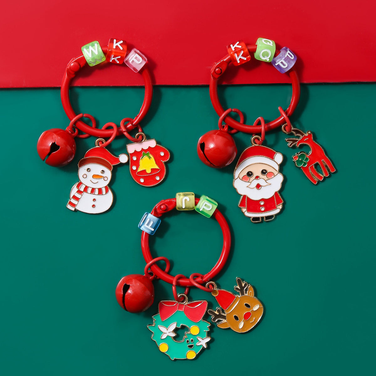 Christmas Santa Snowman Tree Charm Keychain Holiday Accessory