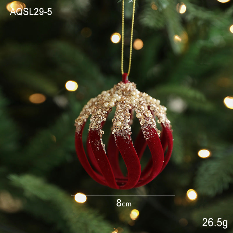 Burgundy Velvet Glitter Ball Christmas Tree Ornaments