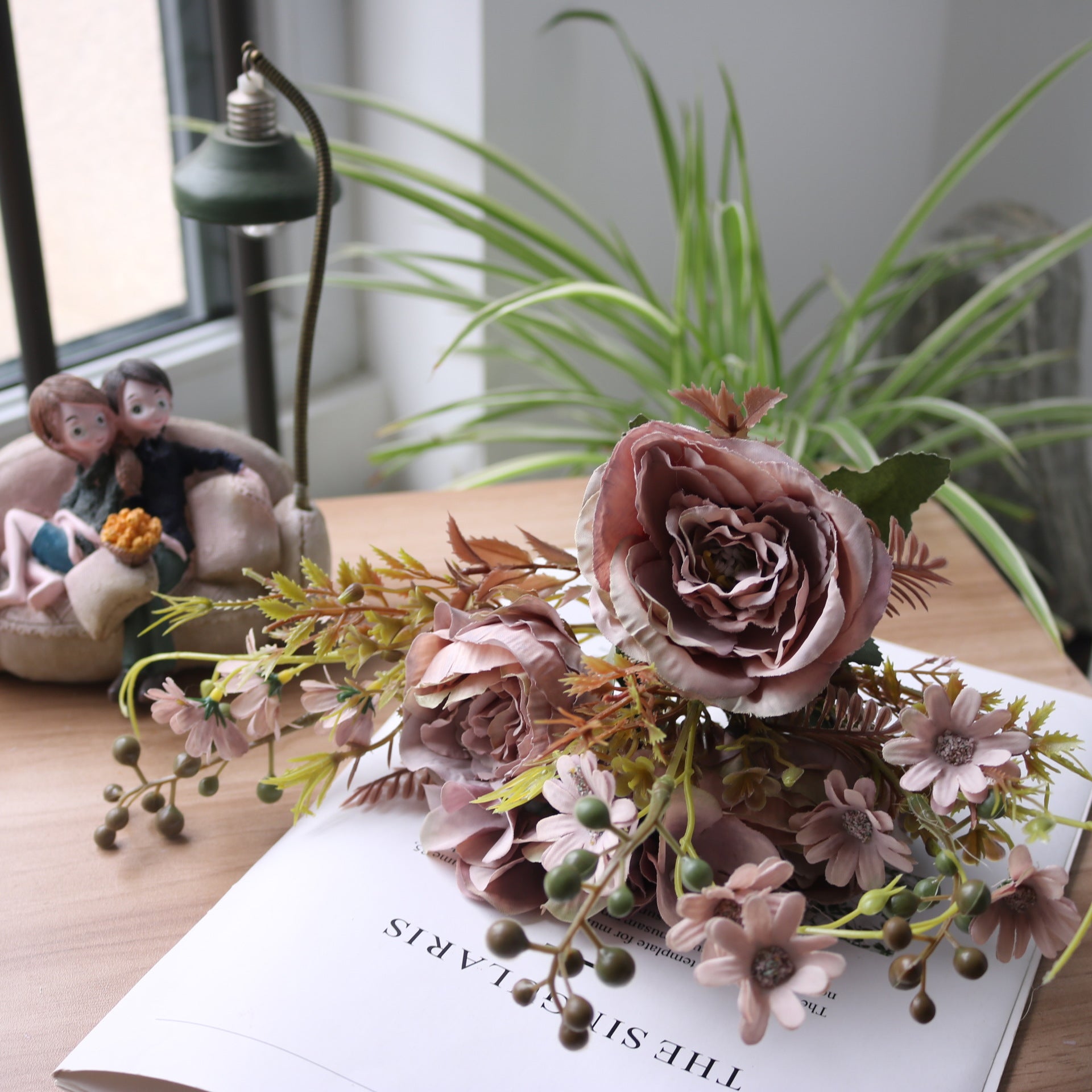 Valentine Faux Rose Daisy Hydrangea Floral Arrangement