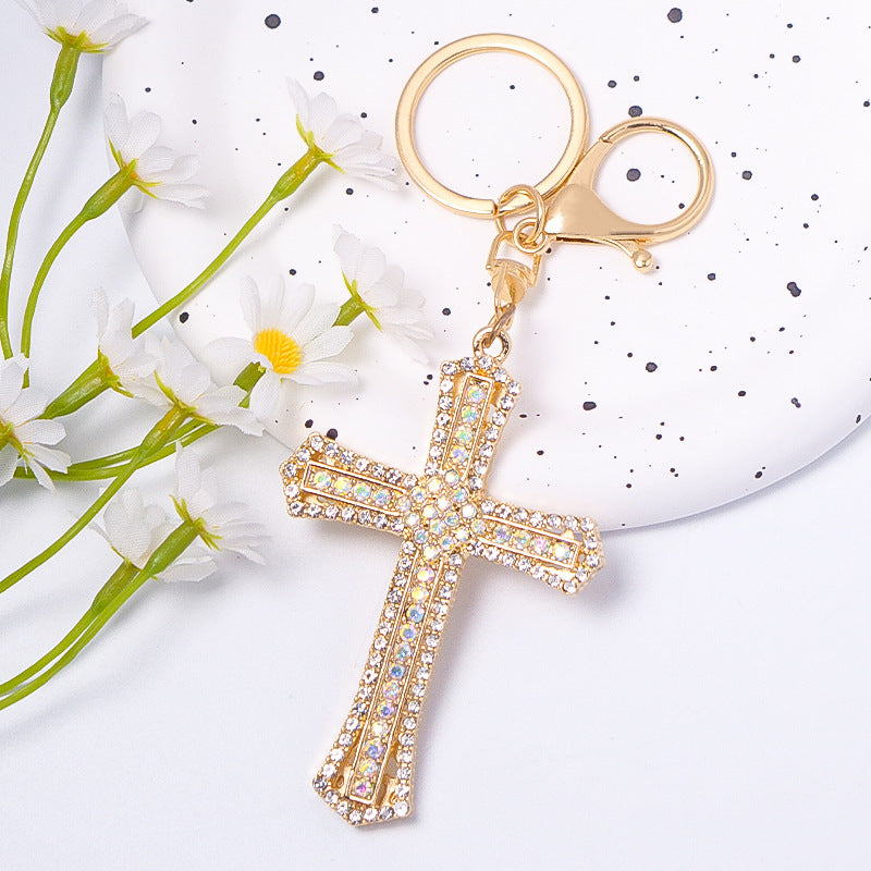 Rhinestone Cross Keychain Metal Pendant
