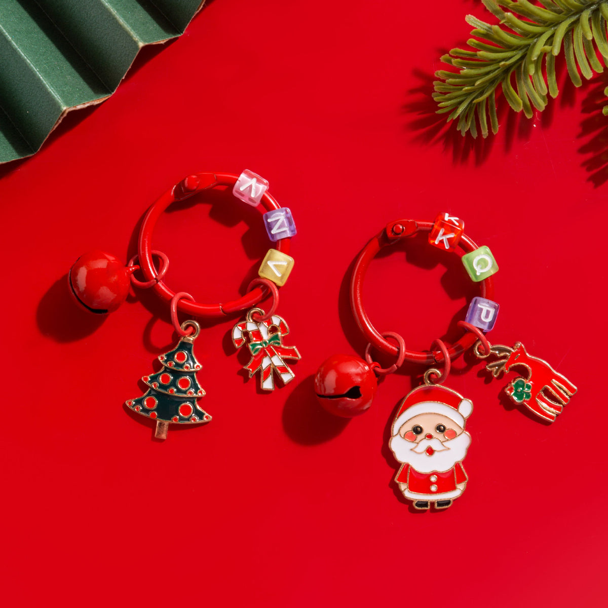 Christmas Santa Snowman Tree Charm Keychain Holiday Accessory