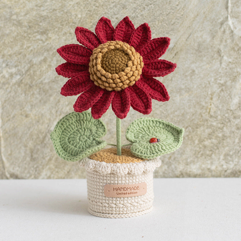 Handmade Crochet Sunflower Planter Decorative Flower Pot