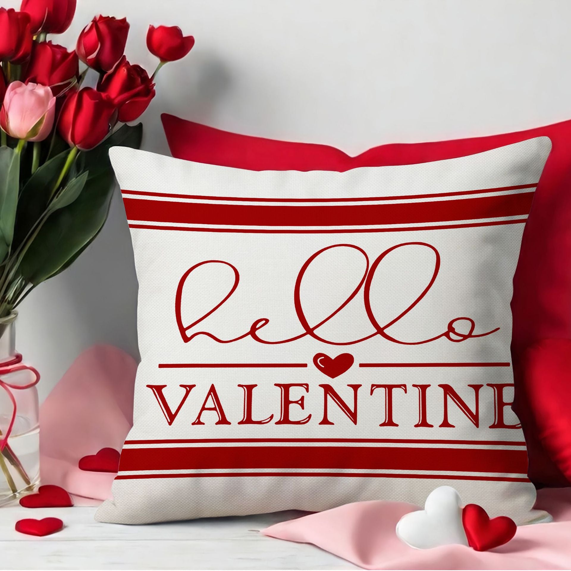 Valentine Red Heart Pillow Cover Family Love Decorative Home