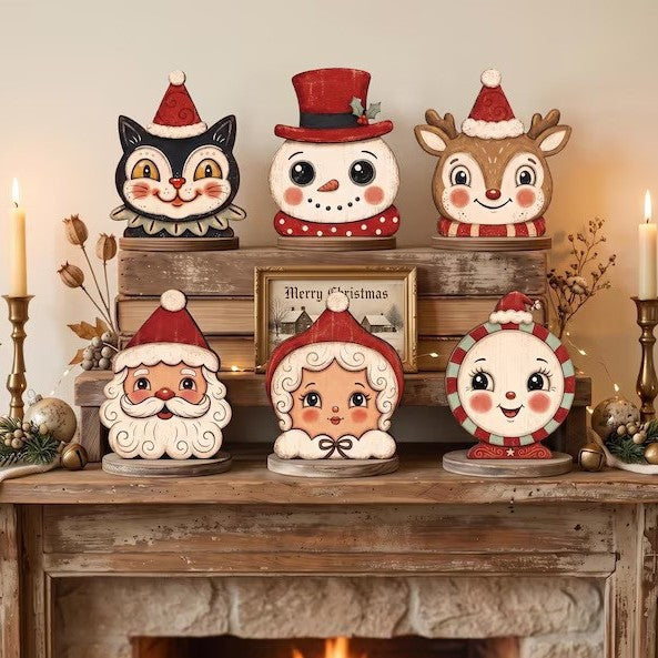 Christmas Wooden Tabletop Figurine Holiday Decor Display