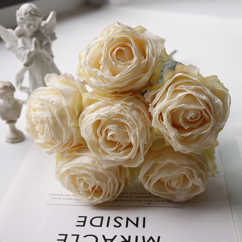 Valentine 6-Head French Burnt Edge Faux Rose Bouquet