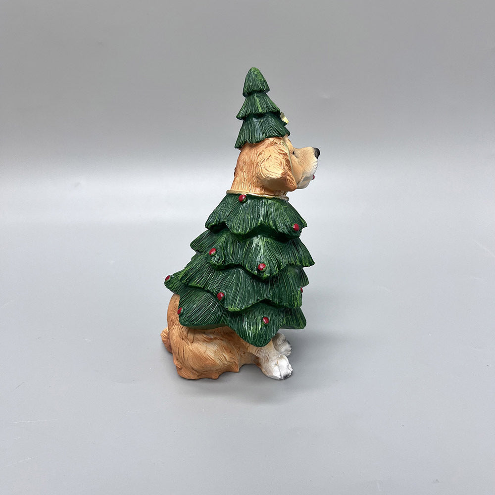 Cute Resin Christmas Dog Figurines Golden Retriever Holiday Decor