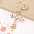 Rhinestone Cross Keychain Gold Alloy Charm
