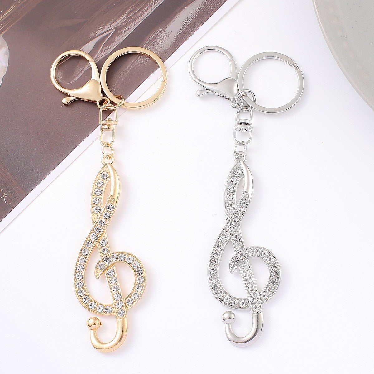 Rhinestone Music Note Keychain Luxury Metal Bag Charm