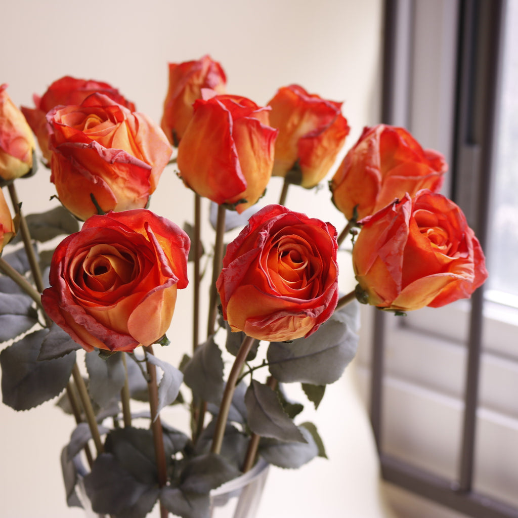 Valentine Faux Burnt Edge Rose Silk Flower Home Decor