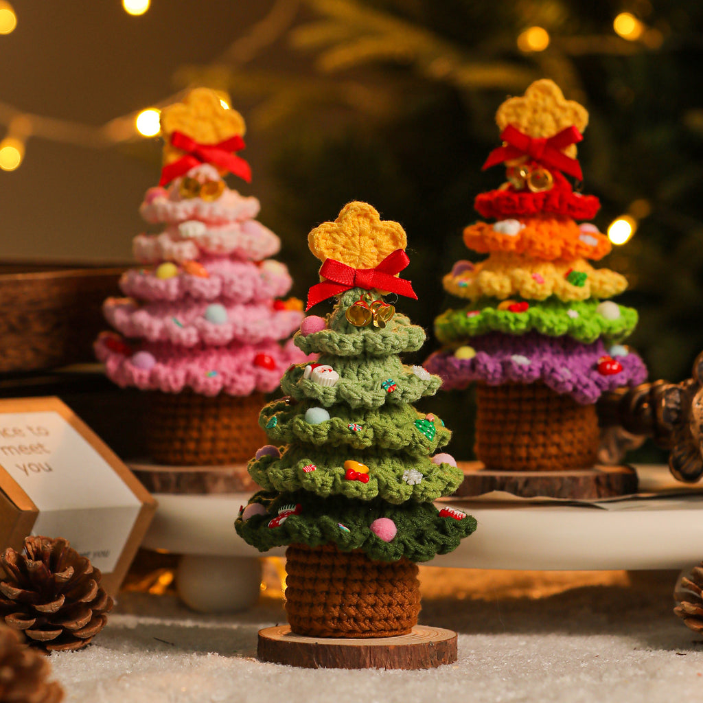 Handmade Crochet Christmas Tree Doll Holiday Tabletop Decor