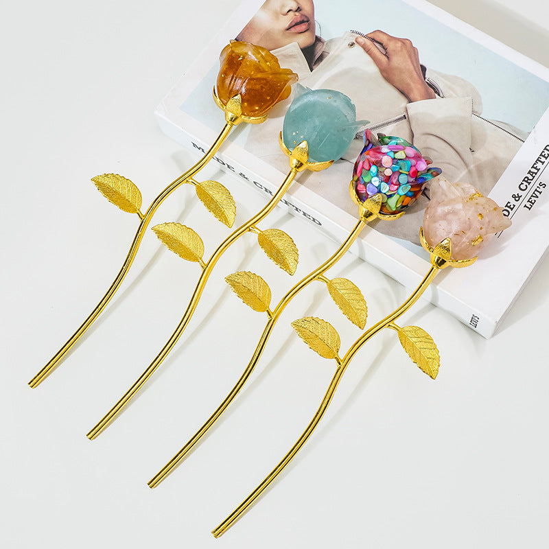 Crystal Stone Resin Flower Stem Decor with Metal Branch