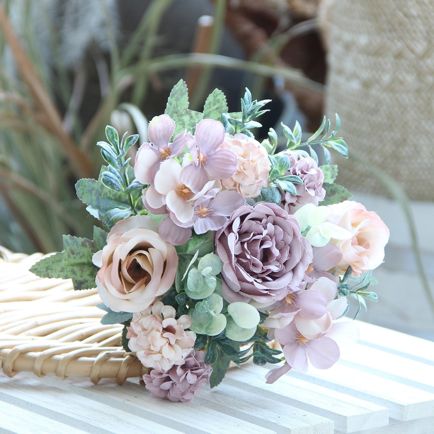 Artificial Rose Peony Bouquet Silk Flower Arrangement Decor