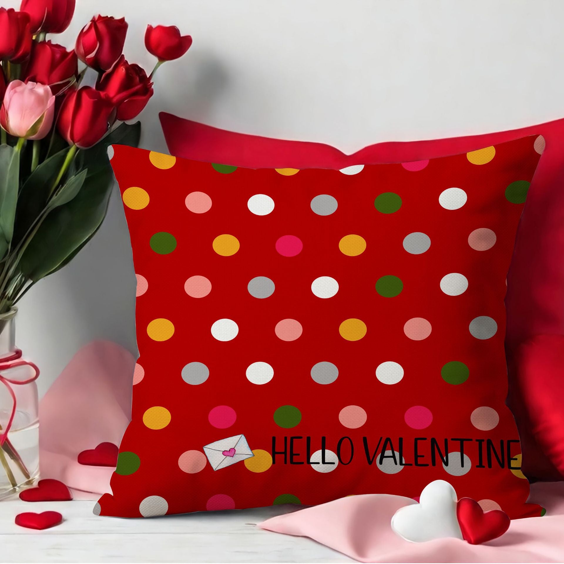 Valentine Heart Balloon Linen Throw Pillow Cover Decor