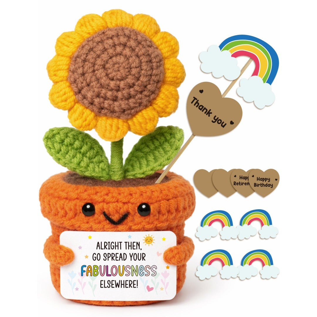 Crochet Sunflower Pot Plush Gift Positive Decor Toy