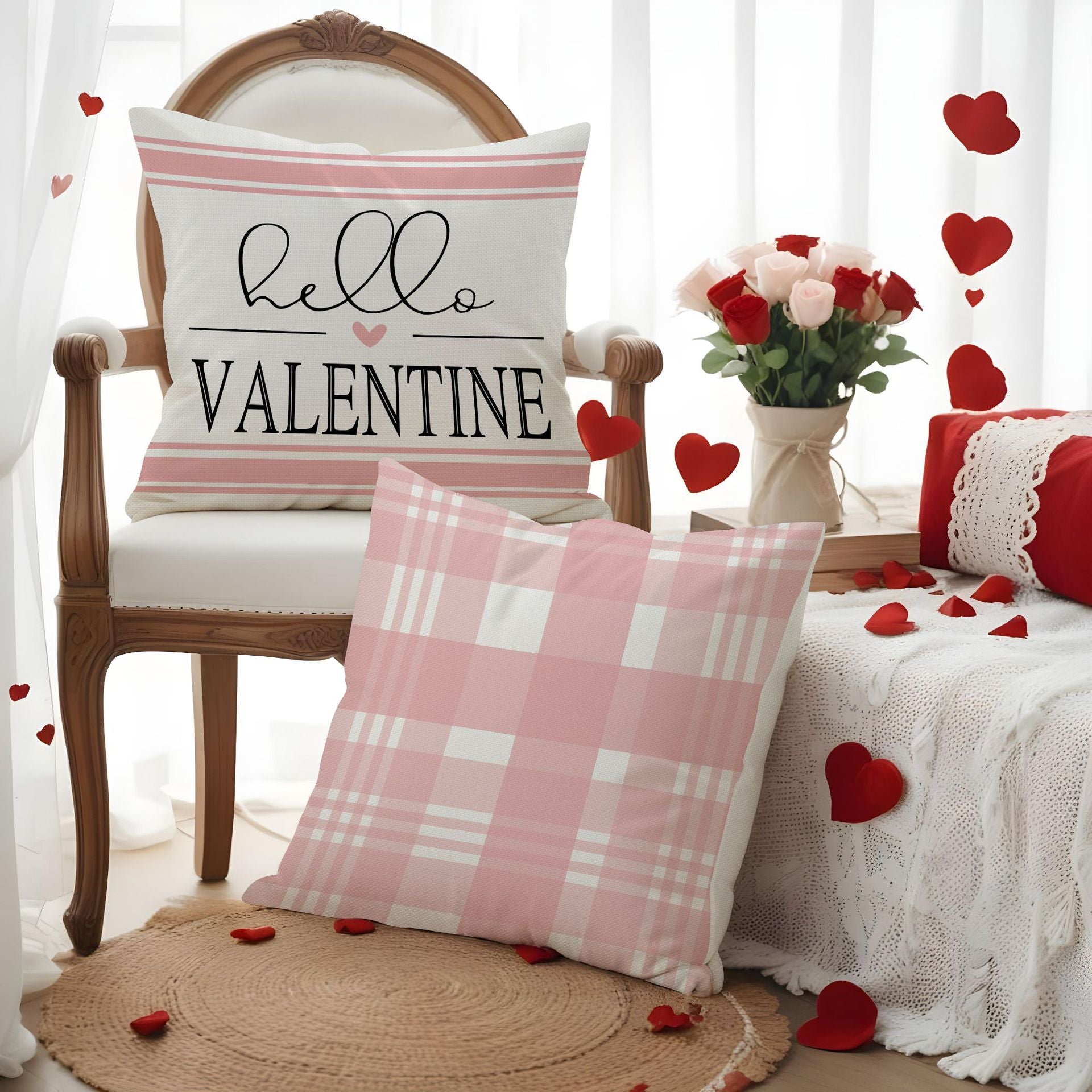 Valentine Pillow Covers Linen Love Print Decorative