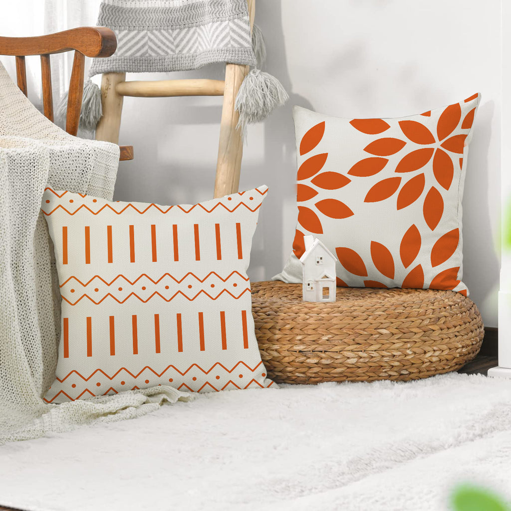 Orange Geometric Linen Throw Pillow Cover Home Decor