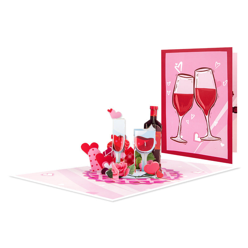 Valentines Day 3D Wine Glass Romantic Greeting Card Gift