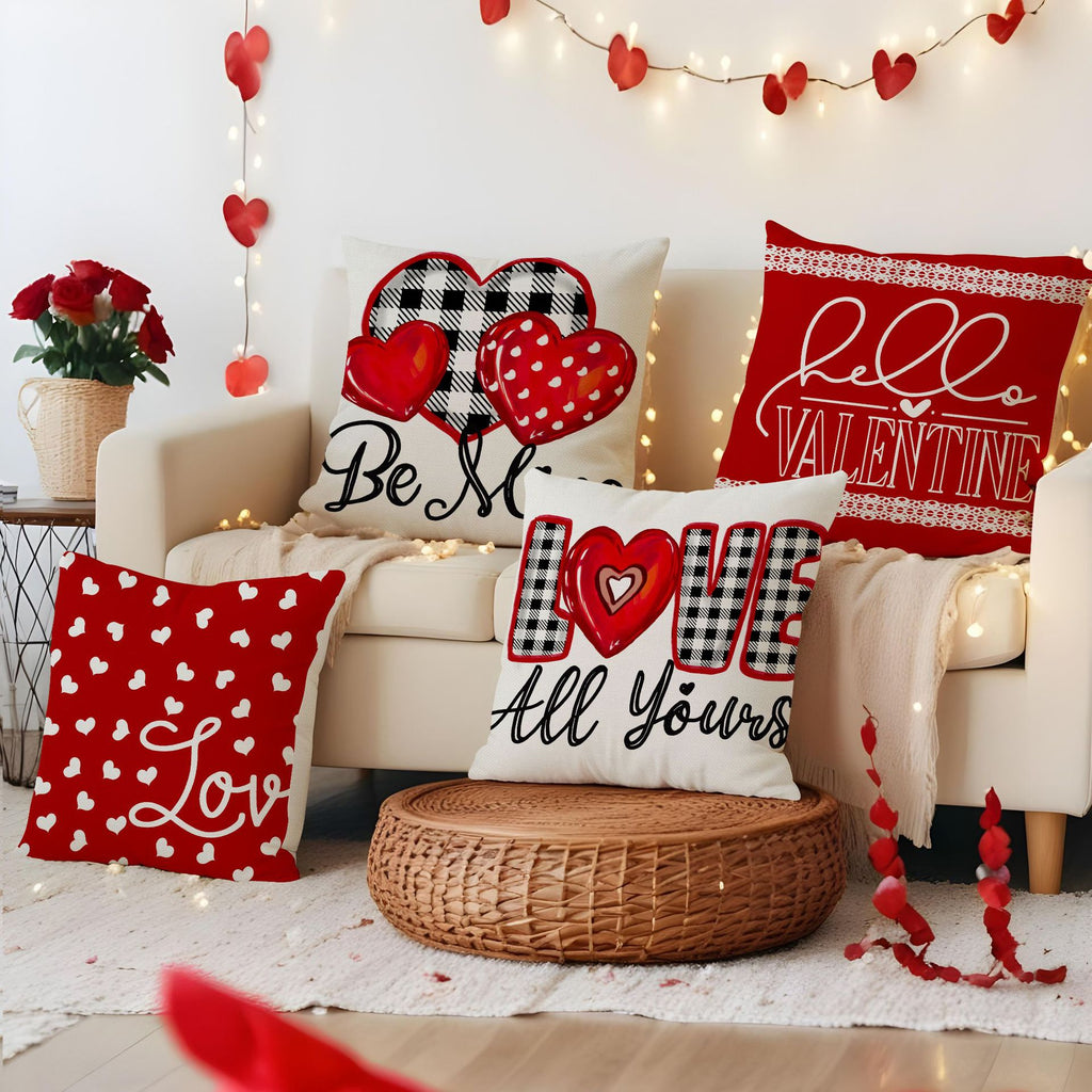 Valentine Linen Heart Throw Pillow Cover Romantic Sofa Decor