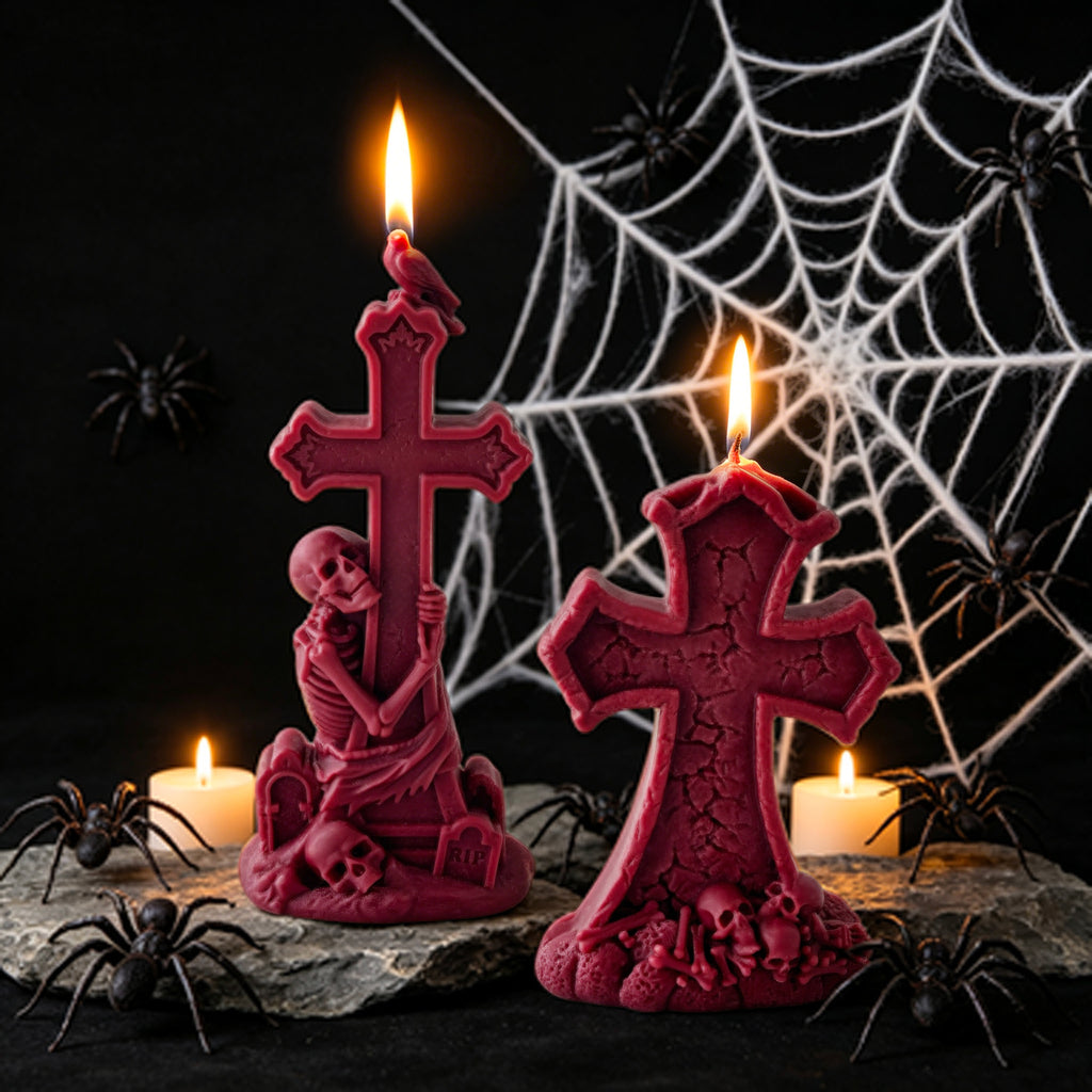 Cross Candle Halloween Decor Gothic Seasonal Home Accent Gift