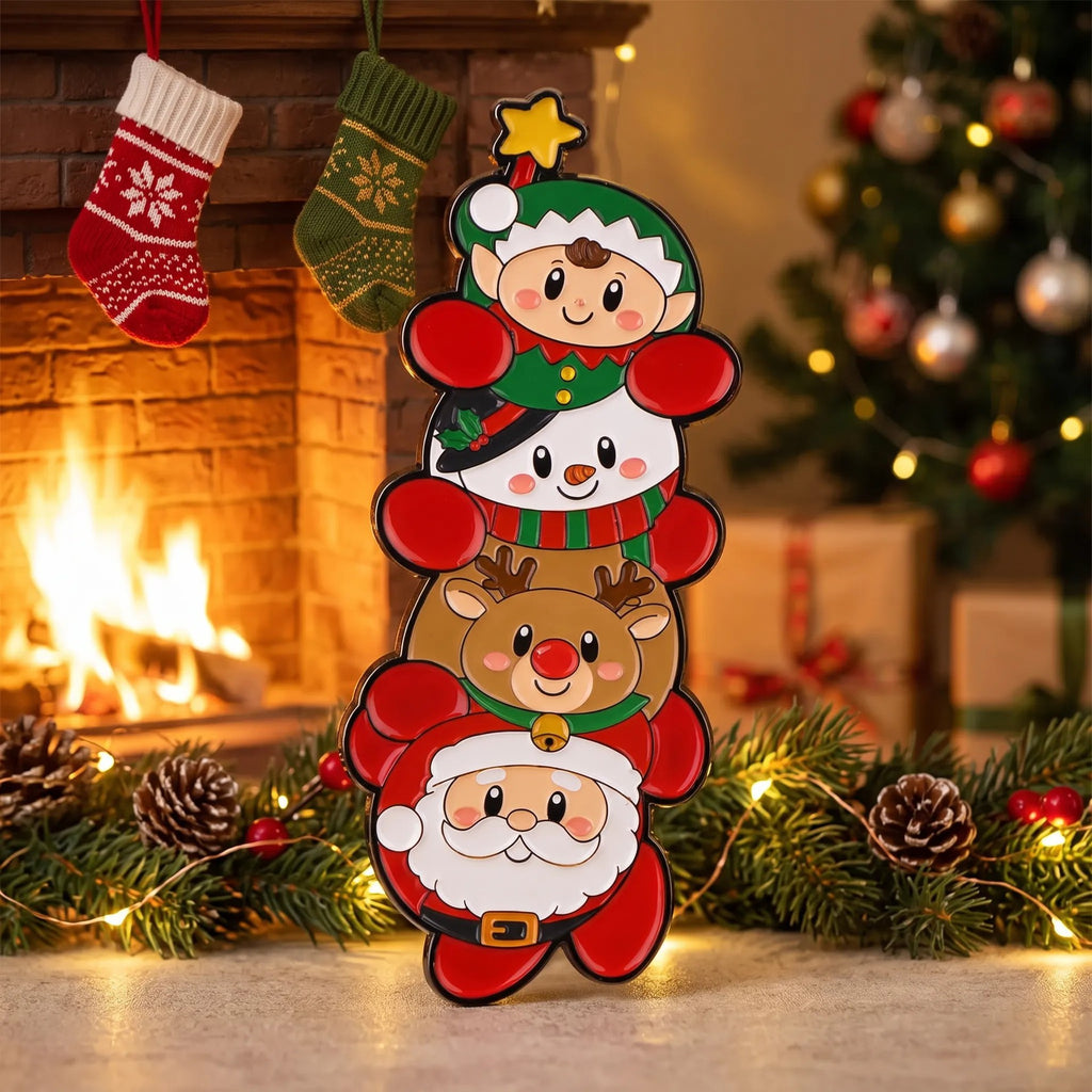 Stacked Christmas Character Pin Holiday Gift