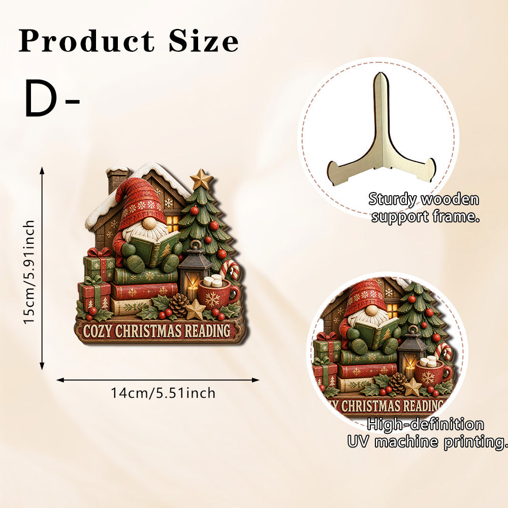 Christmas Reading Theme Wooden Tabletop Decor