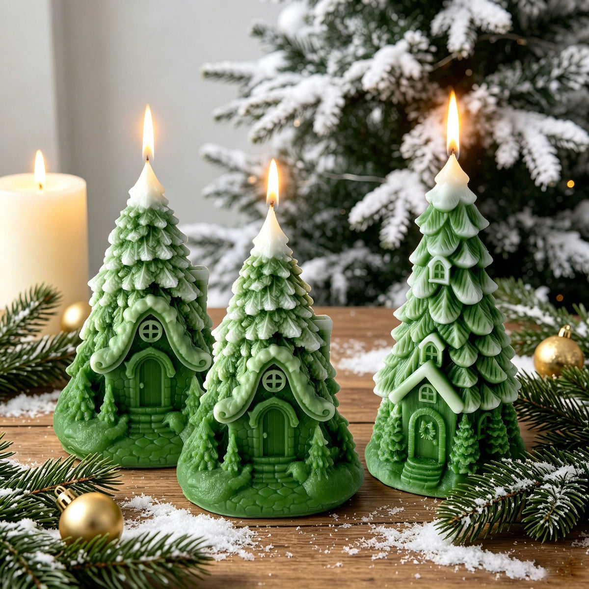 Christmas Tree Candle Holiday Decor Seasonal Gift Tabletop Accent