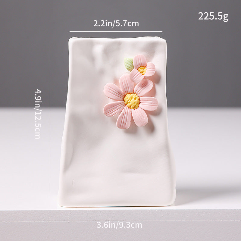 Ceramic Flower Vase Modern Floral Relief Home Decor Accent
