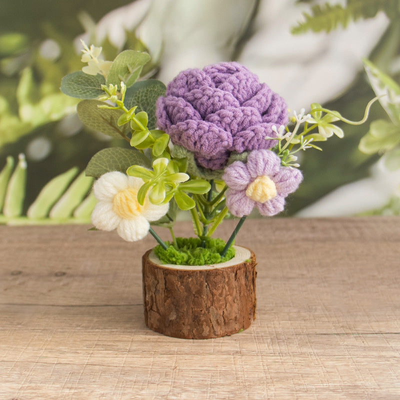 Crochet Daisy Rose Flower Pot Handmade Gift Decor
