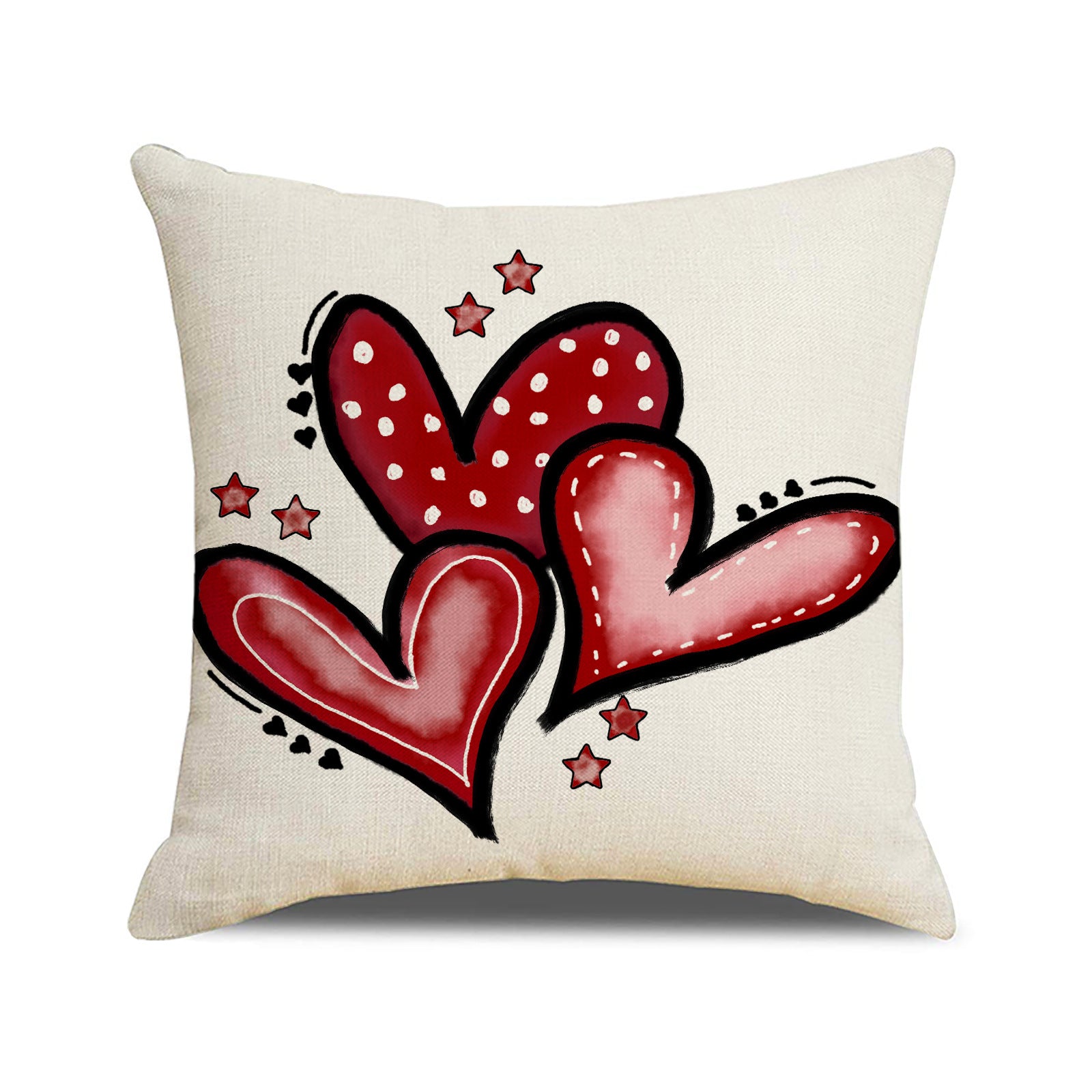 Pink Valentine Heart Print Linen Throw Pillow Covers Set