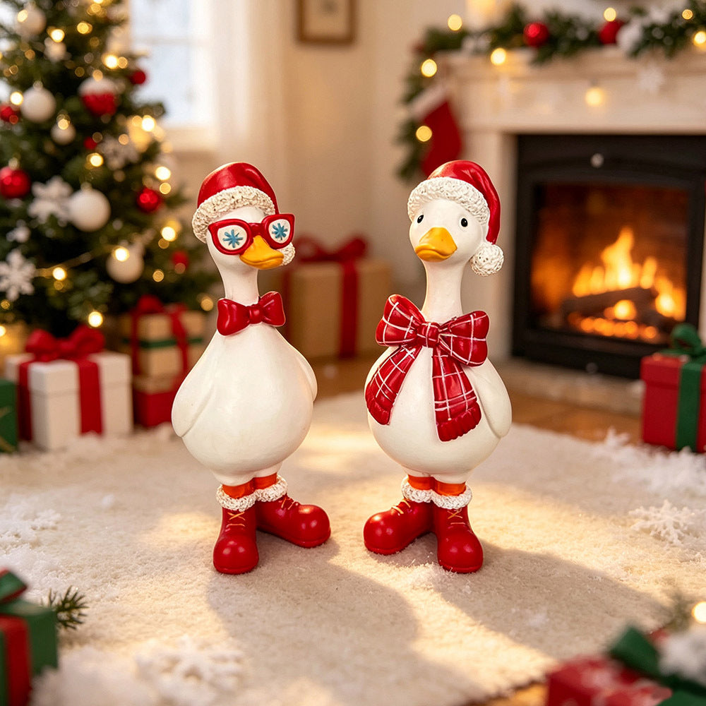Cute Resin Christmas Duck Figurines Holiday Tabletop Decor