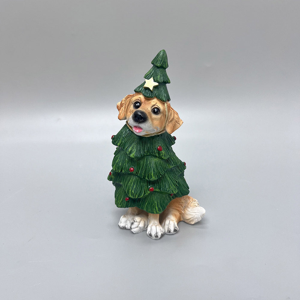 Cute Resin Christmas Dog Figurines Golden Retriever Holiday Decor