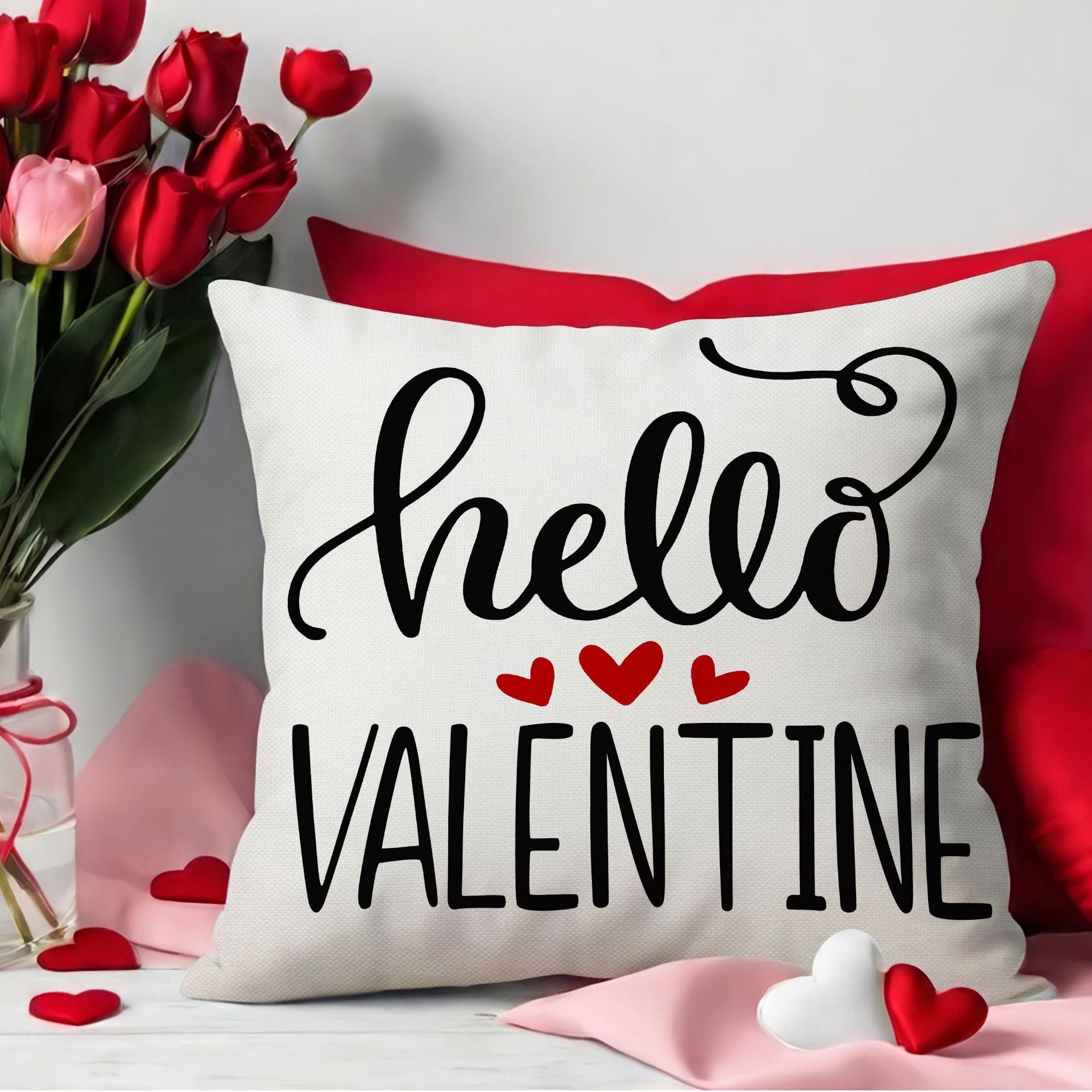 Valentine Heart Linen Pillow Covers Set for Cozy Home Decor