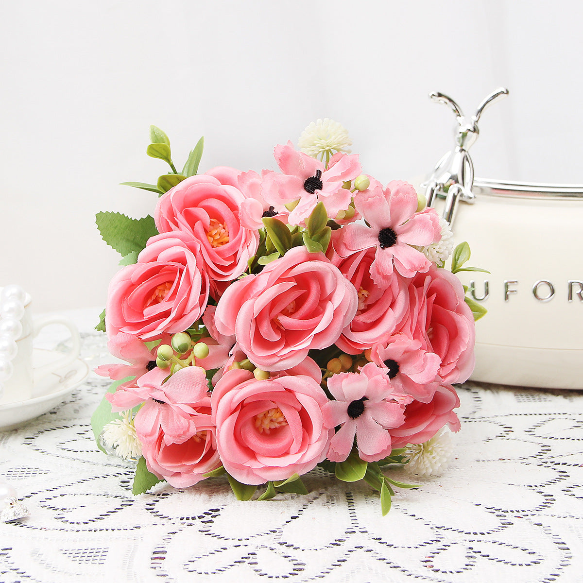 Valentine’s Day Faux Rose Camellia Bouquet Home Decor