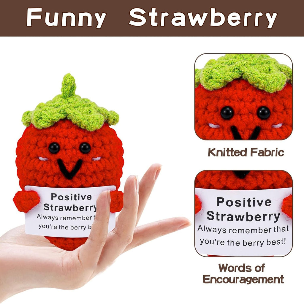 Crochet Positive Strawberry Plush Inspirational Gift Stress Toy