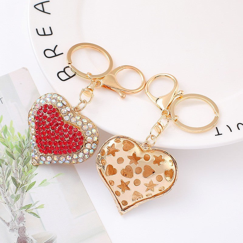 Rhinestone Heart Keychain Gold Metal Bag & Car Charm