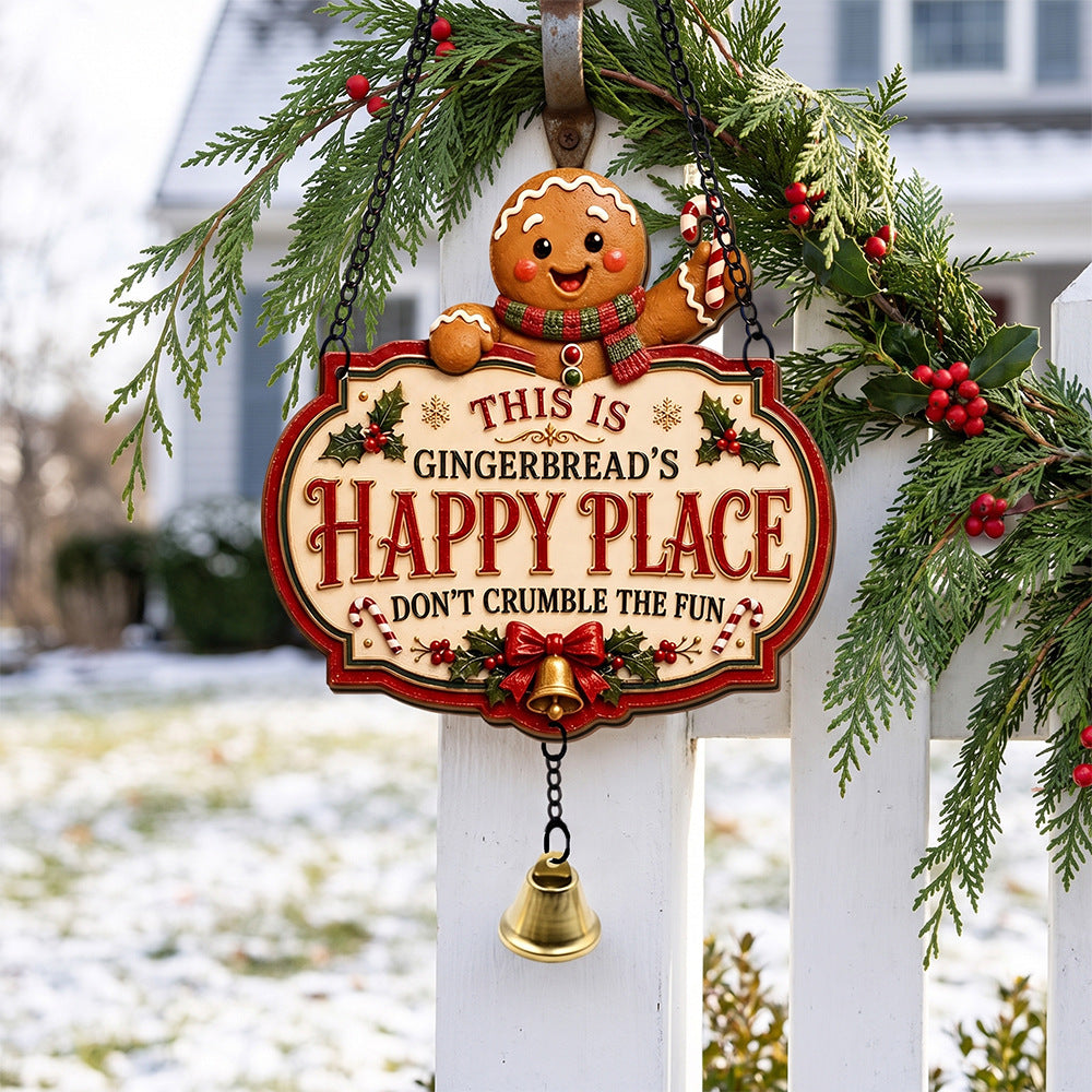 2D Printed Christmas Happy Place Wooden Door Sign Decor
